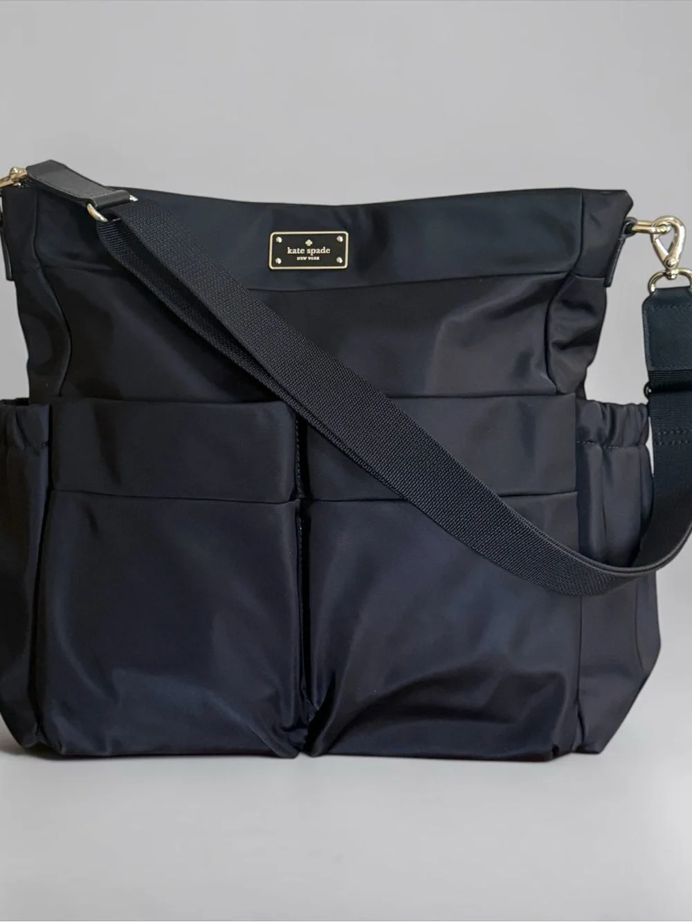 Kate Spade Black Nylon Multi Pocket Utility Diaper Crossbody Shoulder Tote - Picture 1 of 13